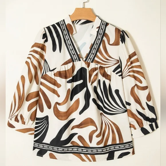 Women's Brown Abstract Blouse - Picture 6 of 11